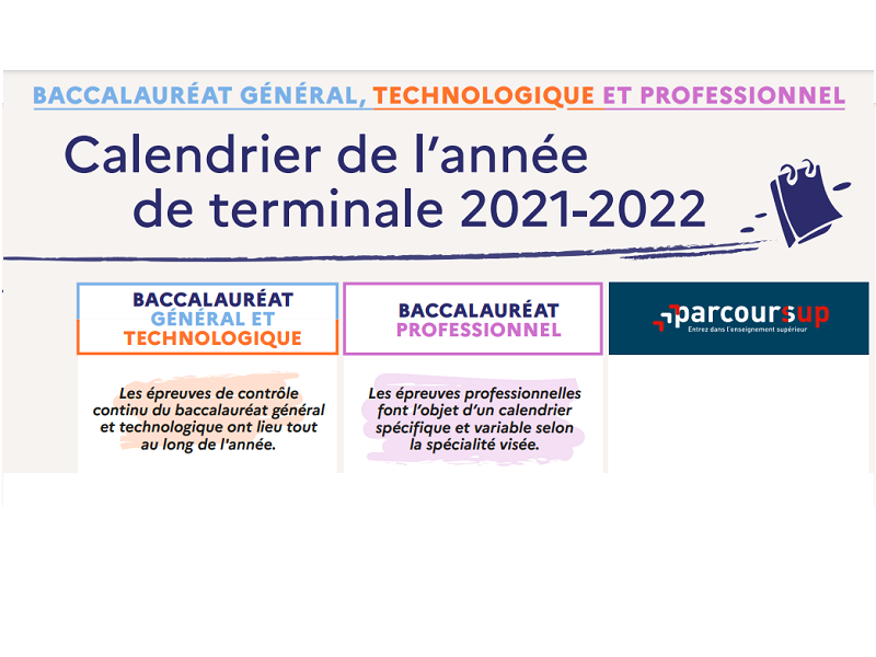 Calendrier de l'année de terminale 2021-2022